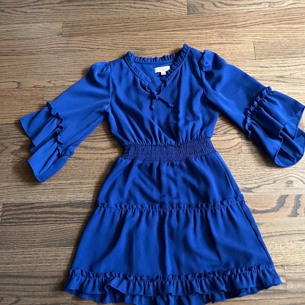 GB girls Royal Blue Girls Dress with Ruffled Sleeves